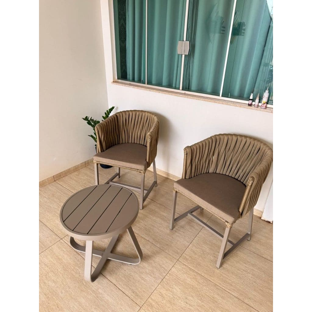 Kit Duas Poltrona Luxo Malta em Alumínio Top Cordão  Náutico Piscina Hotel Recepção Sala