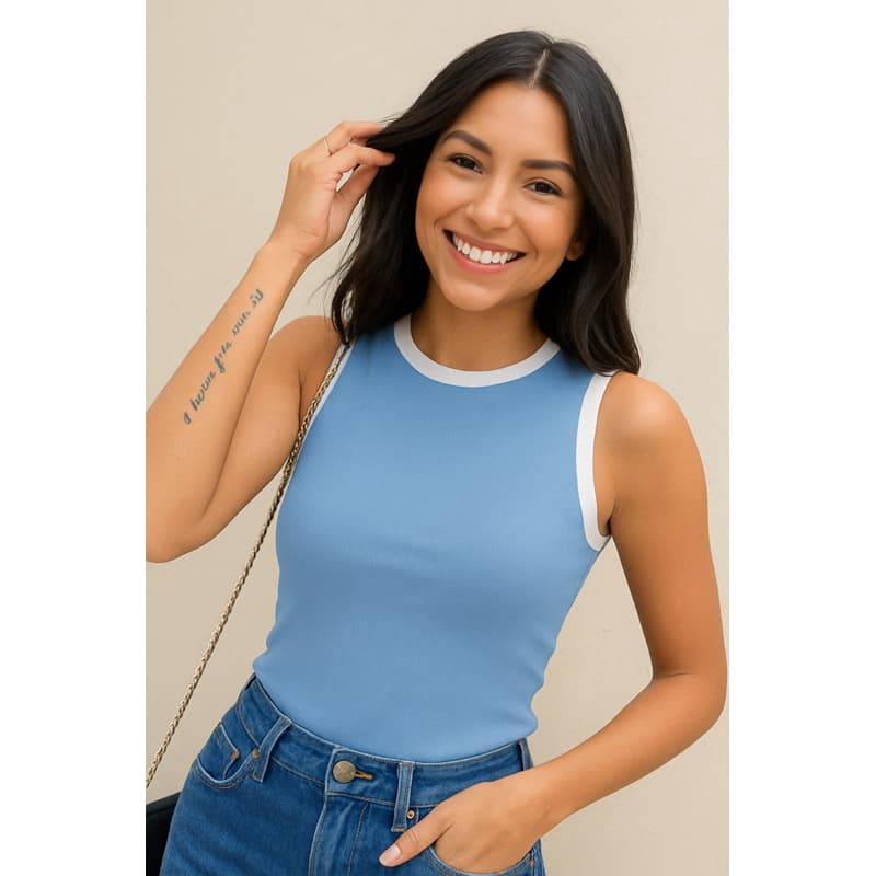 Regata Feminina Bicolor Ribana Canelada | Tecido Premium | Conforto, Estilo e Caimento Perfeito Bicolor