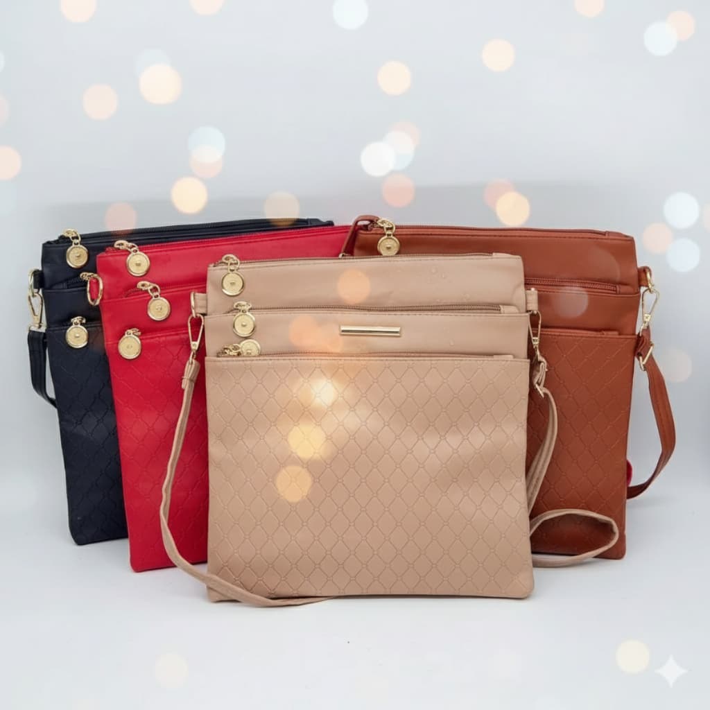 Bolsa Pregação Couro Feminina Transversal 4 Zíper e Alça de Ombro Campo JW