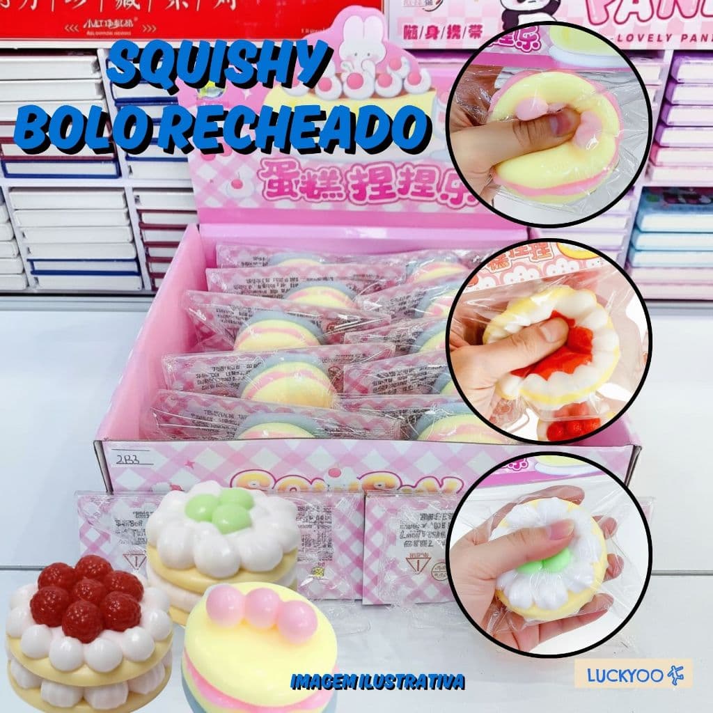 Squishy Bolo Recheado Cake Kawaii Morango Docinho Antiestresse Fidget Toys Presente Criativo Brinquedo Sensorial Apertar