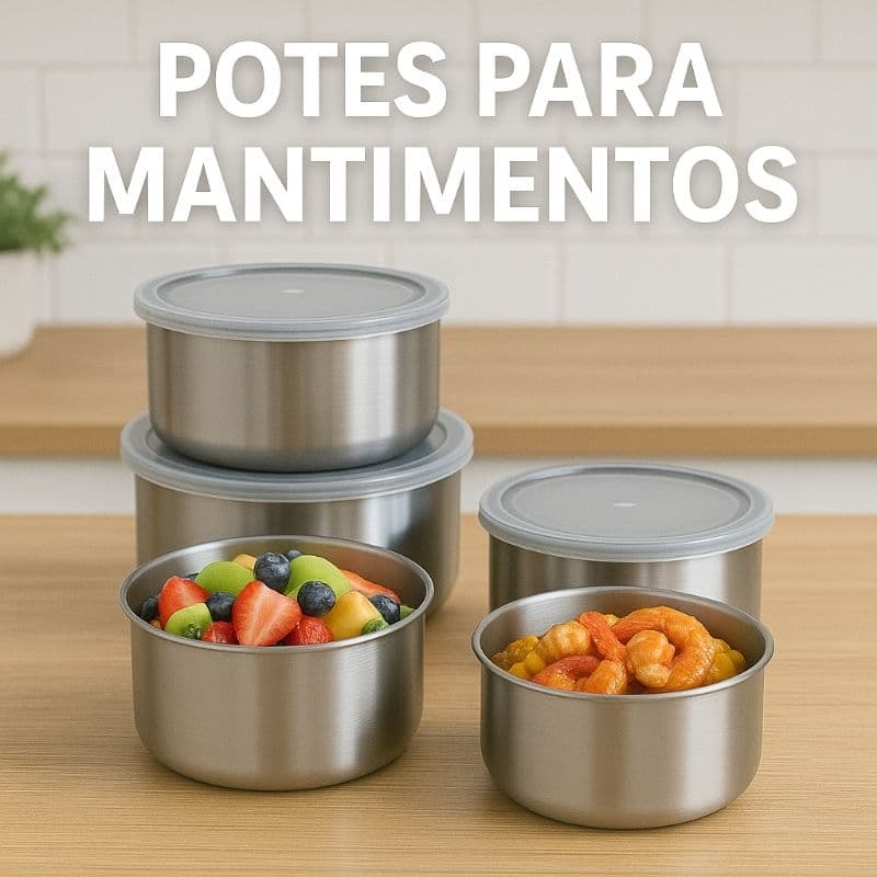 Tigelas Inox com Tampa Hermética – – Conjunto 5 Peças, Seguras para Alimentos e Lavagem Fácil
