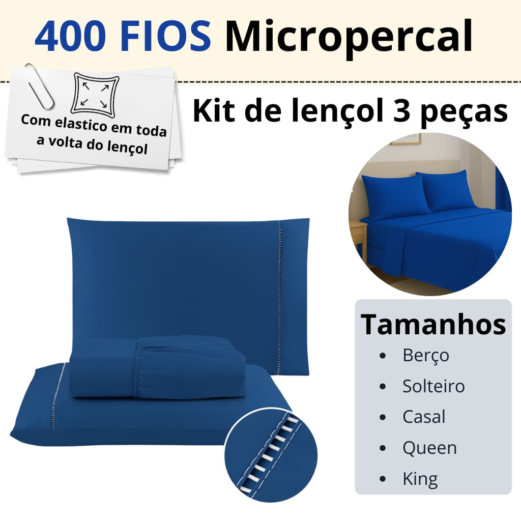 Jogo de Lençol 400 Fios Solteiro, Casal, Queen, King, Berço Ponto Palito