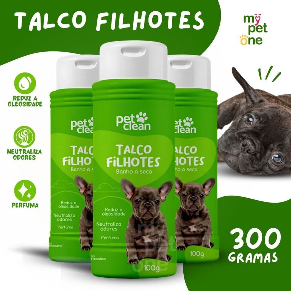 Kit 3 Talco Banho a Seco P/ Cães e Gatos Pet Clean 100g - Filhote