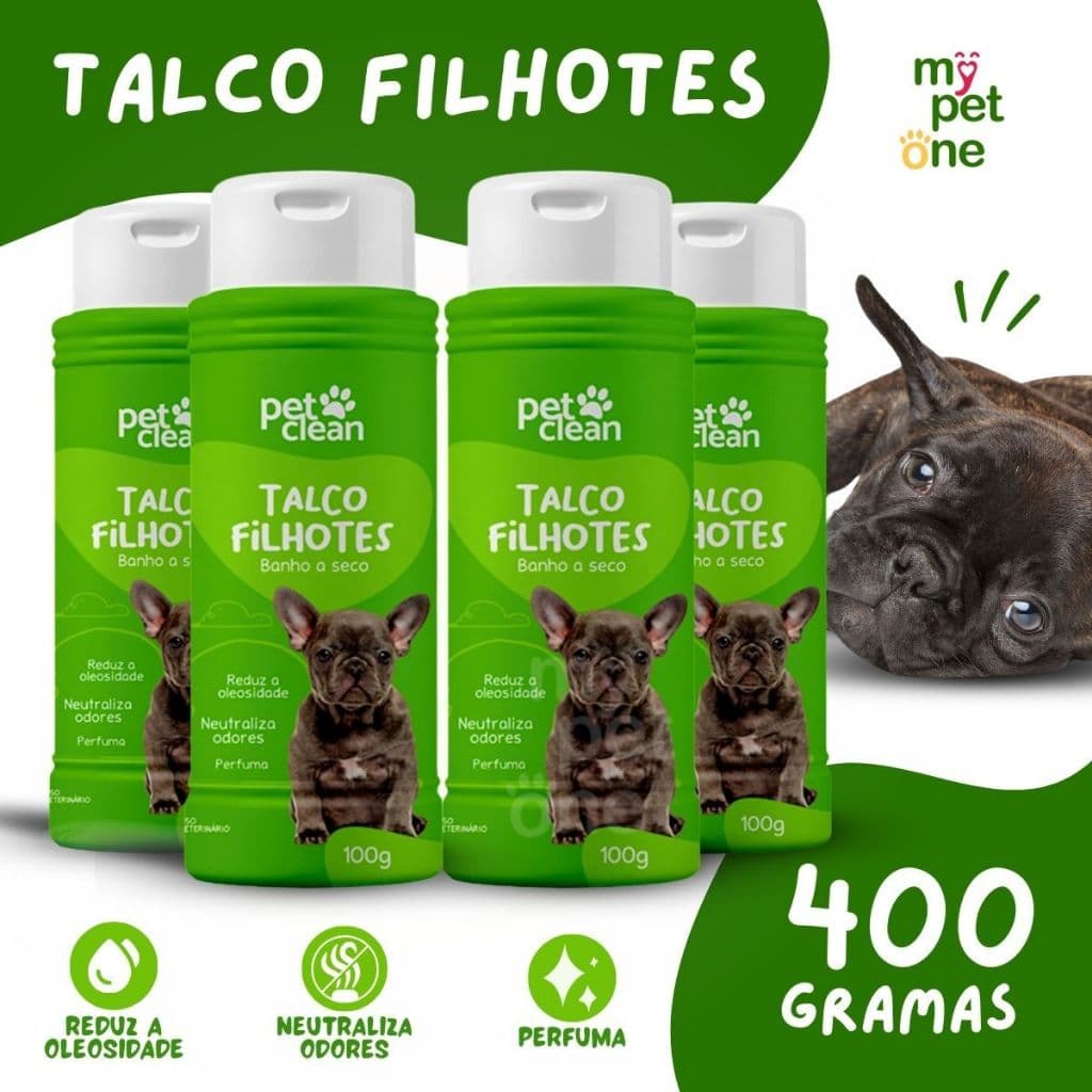 Kit 4 Talco Banho a Seco P/ Cães e Gatos Pet Clean 100g - Filhote