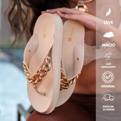 Chinelo Feminino Corrente Sem Salto Antiderrapante Leve Dia a Dia