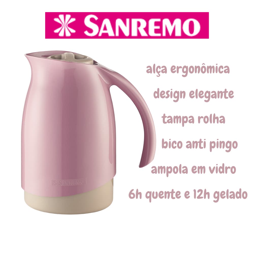 Kit Garrafa Térmica Bule 700 mL + Suporte Filtro Tamanho 102 Sanremo 6 Horas Quente 12 Horas Gelado