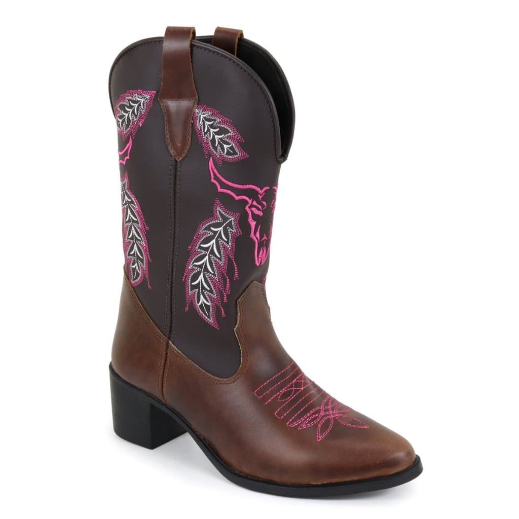 Bota Texana Country Feminina Cano Longo Bordada Cabeça De Boi