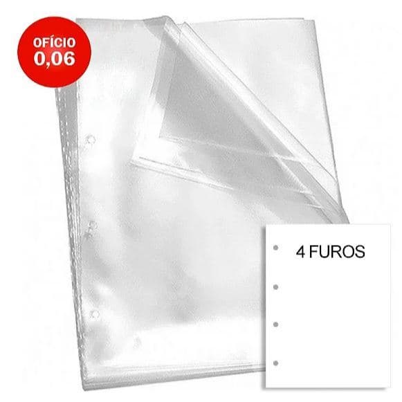 Envelope plástico 4 Furos para guardar documentos 0,06 fino