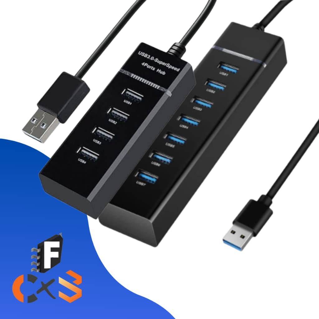 Hub Cabo Usb 3.0 Extensor 4  ou 7 Portas High Speed Hd Pen Drive Cor Preto