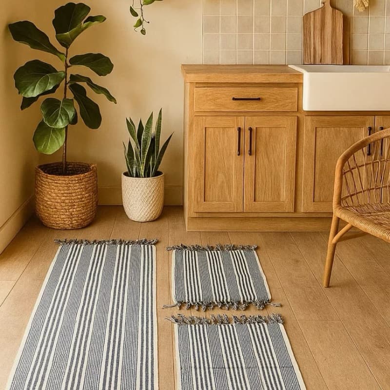 Kit Tapete Cozinha 3 Peças Antiderrapante Passadeira Grande + 2 Tapetes Estampado Premium Decorativo Lavável