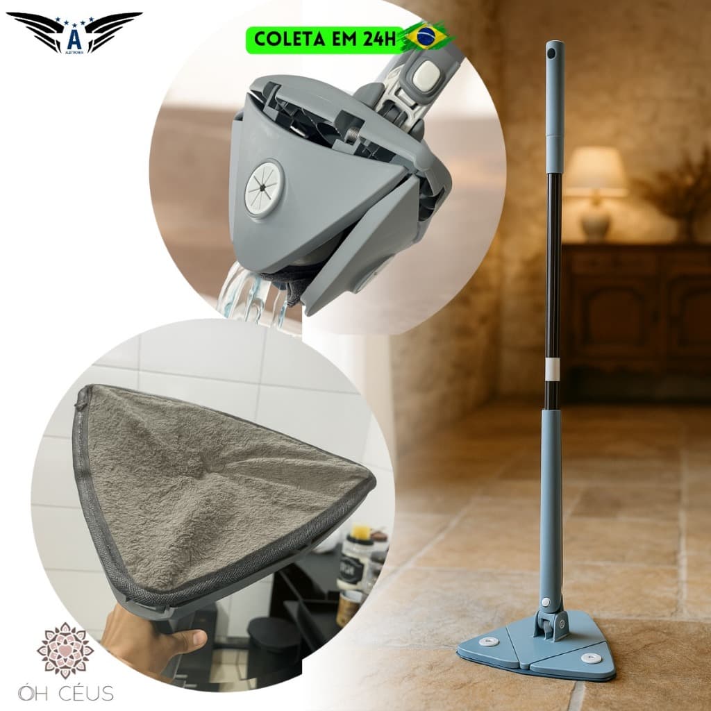 MOP Esfregão Triangular 360° Giratório Refil Microfibra Multiuso Para Diversos Tipos de Pisos