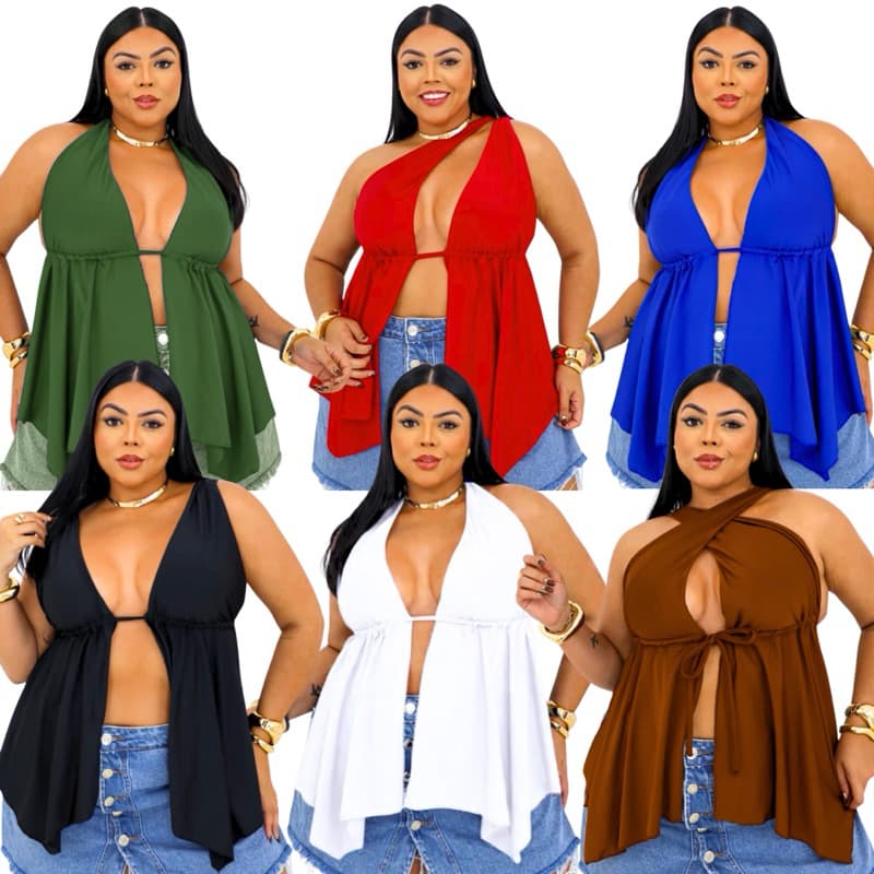 Cropped Plus Size Blusa Babado Decote Decotada Franja Plus Size Feminina Soltinha Cortininha Triangular G1 G2 G3