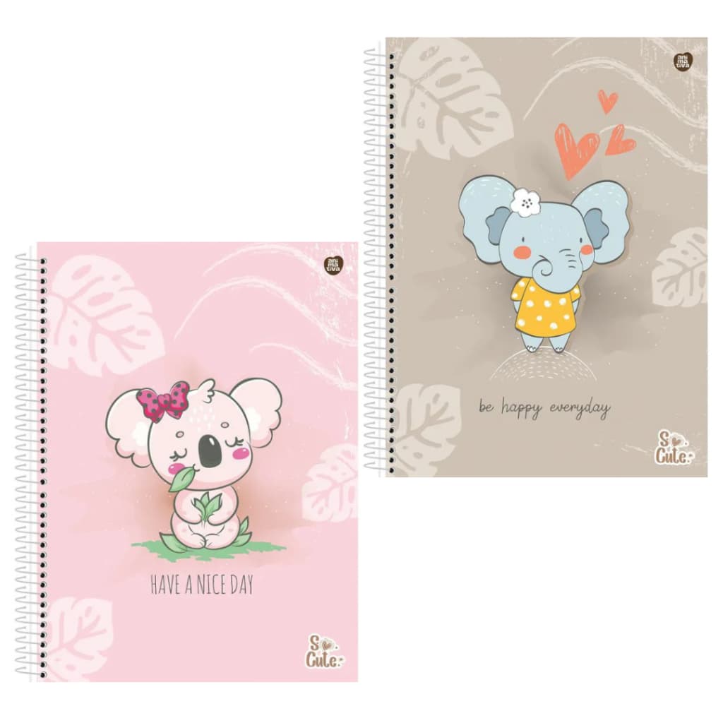 Kit com 2 Cadernos Universitários Capa Dura So Cute 80 folhas Animativa