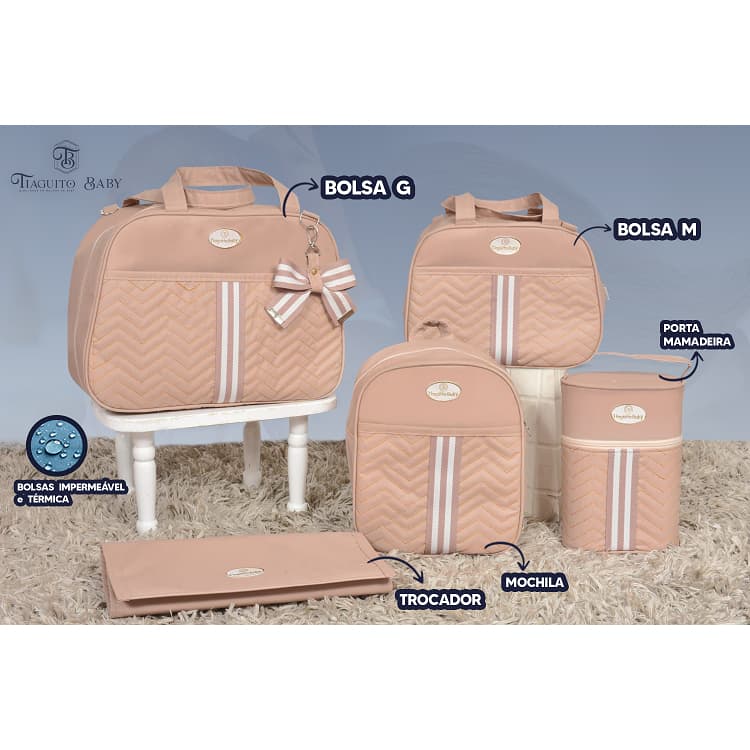 Kit Bolsa de Bebê Laço 5 Peças (Nude)