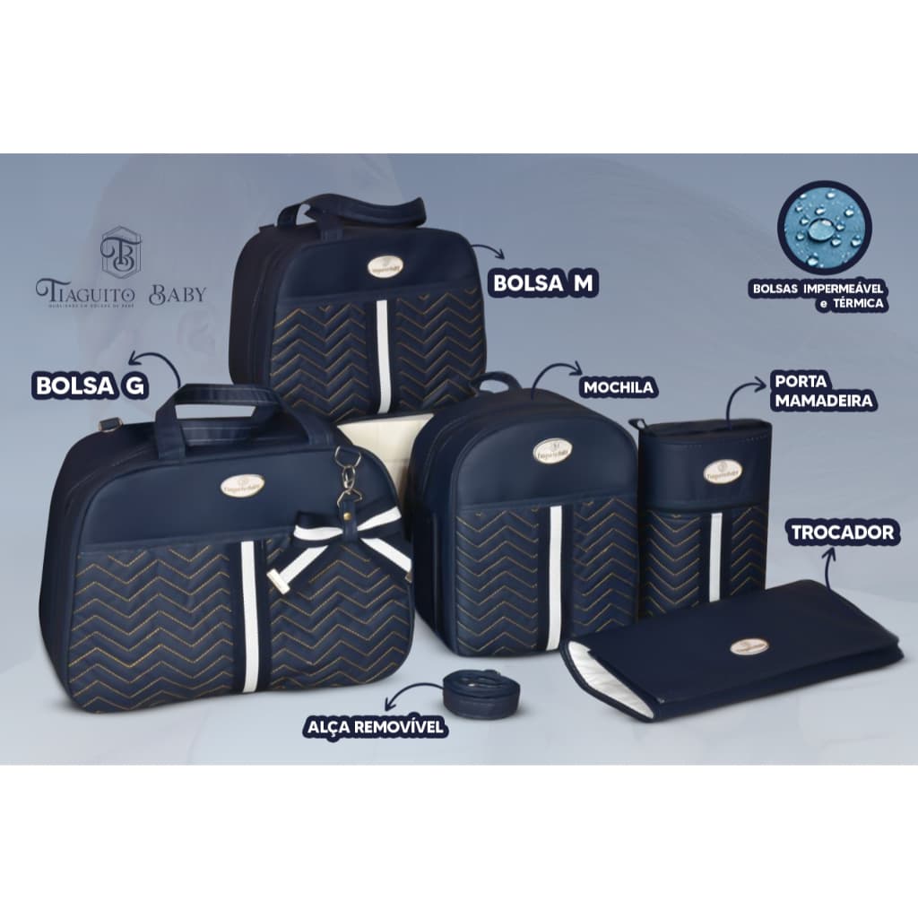 Kit Bolsa de Bebê Laço 5 Peças (Marinho)