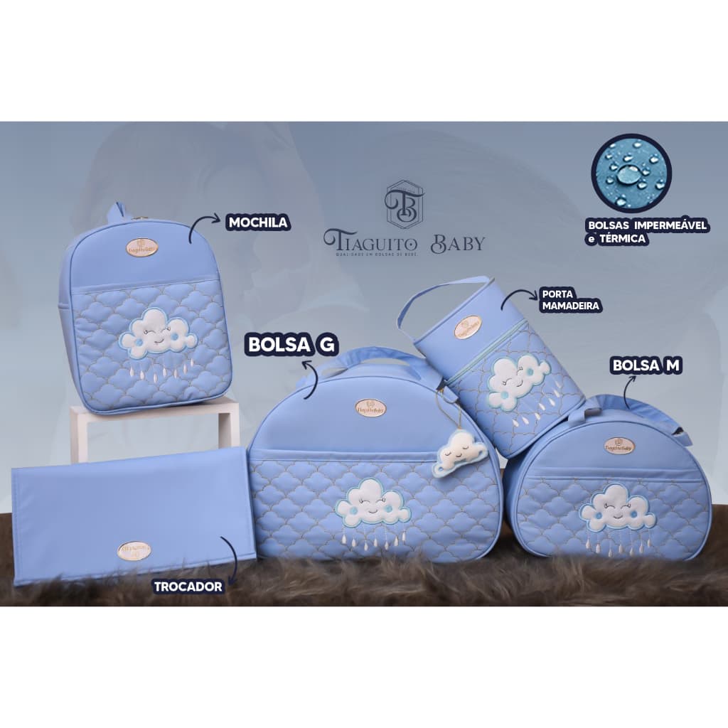 Kit Bolsa Bebê Nuvem 5 Peças (Azul)
