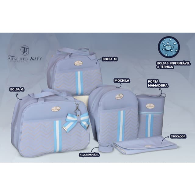 Kit Bolsa de Bebê Laço 5 Peças (Azul)