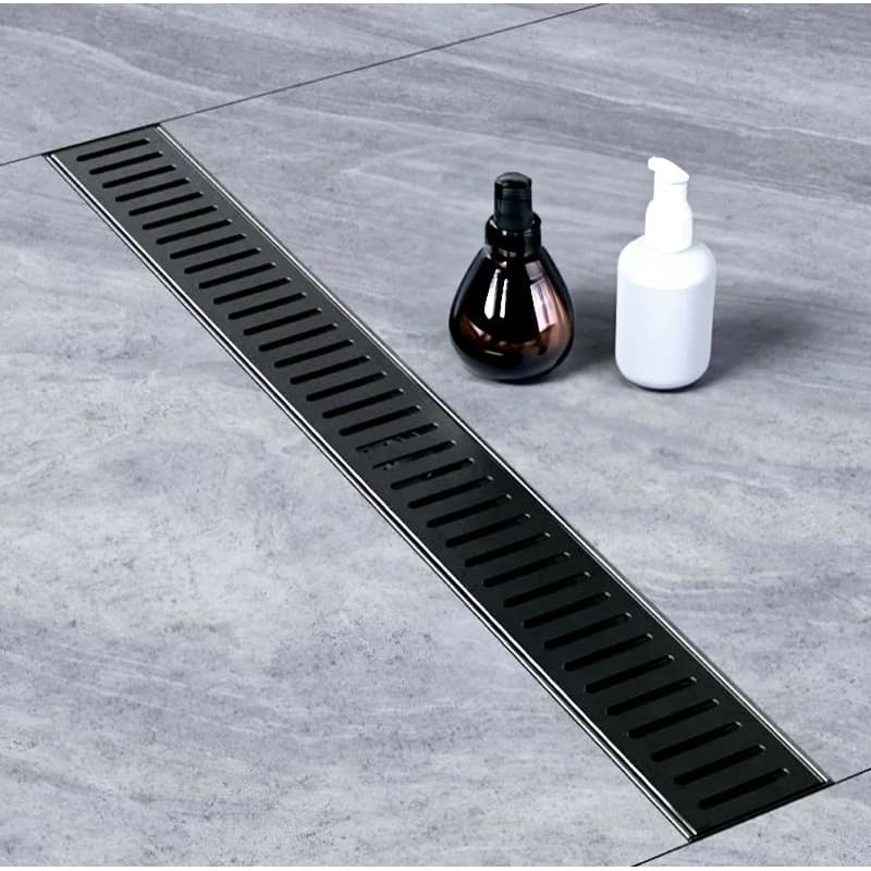Ralo Premium Linear Sifonado Preto 6x50 cm Aço Inox Escovado Banheiro Lavabo Área Gourmet Lavanderia