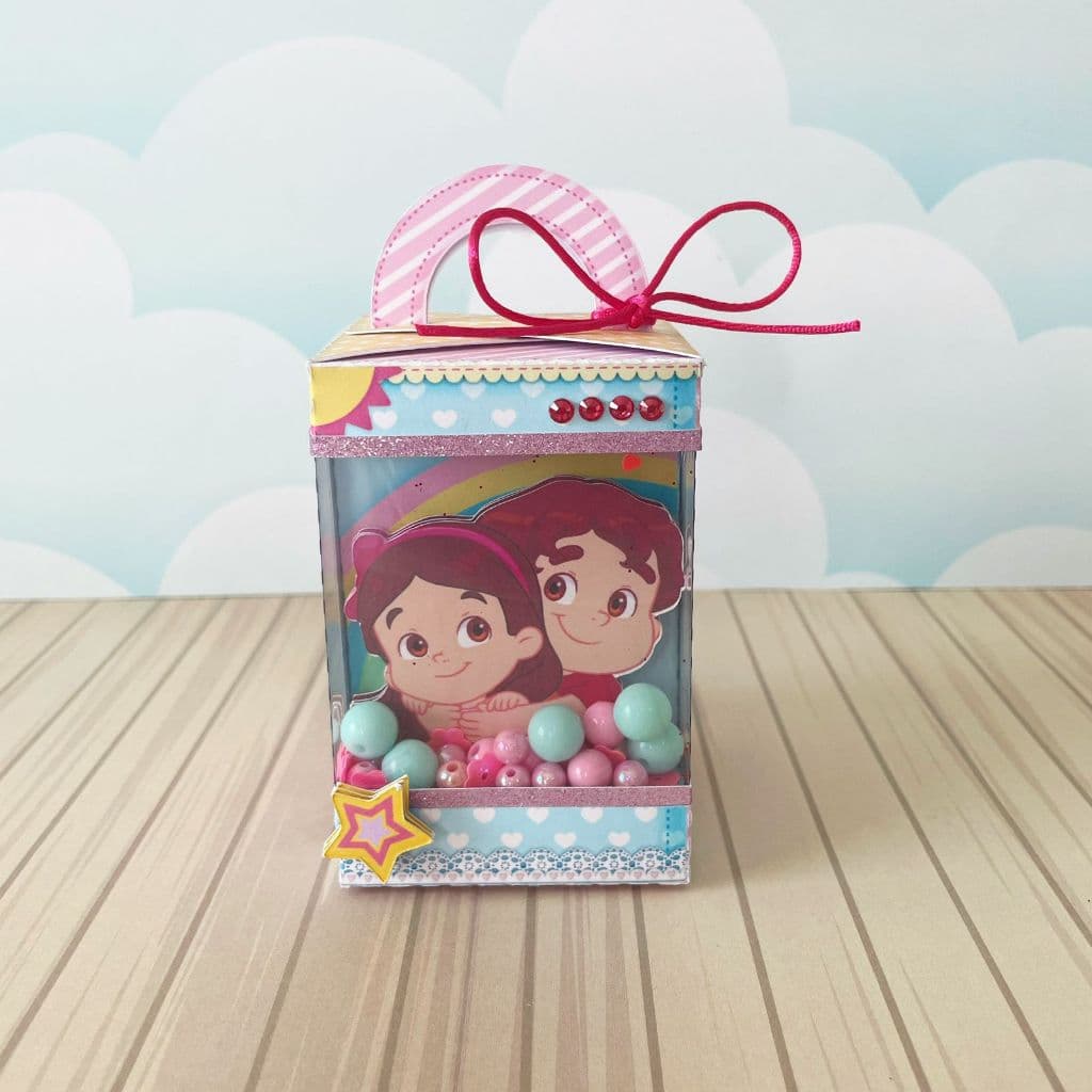 ✨ Caixa Quadrada com Alça Luxo - Maria Clara e JP - Lembrancinha de Festa - Papelaria Personalizada