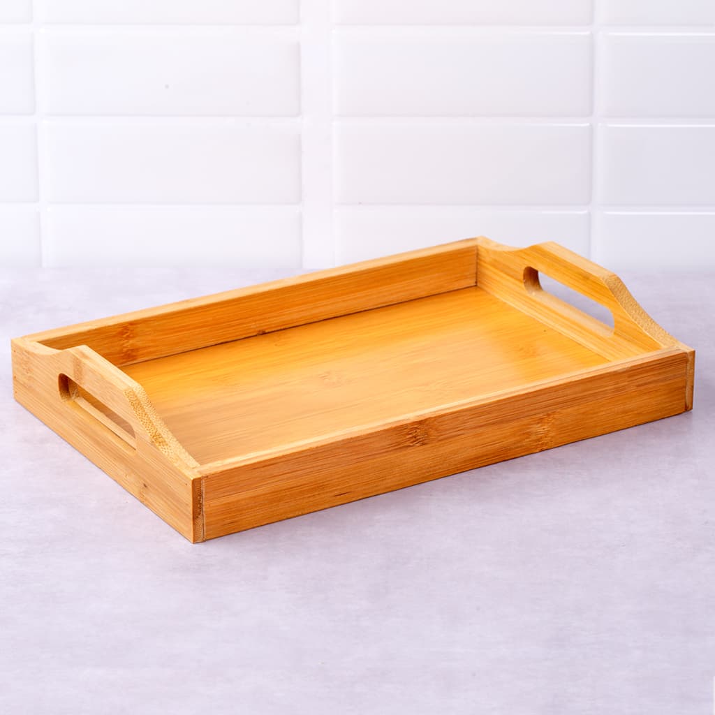 Bandeja Retangular Bambu Moderna Decoração Café Chá 38x28x5,5cm