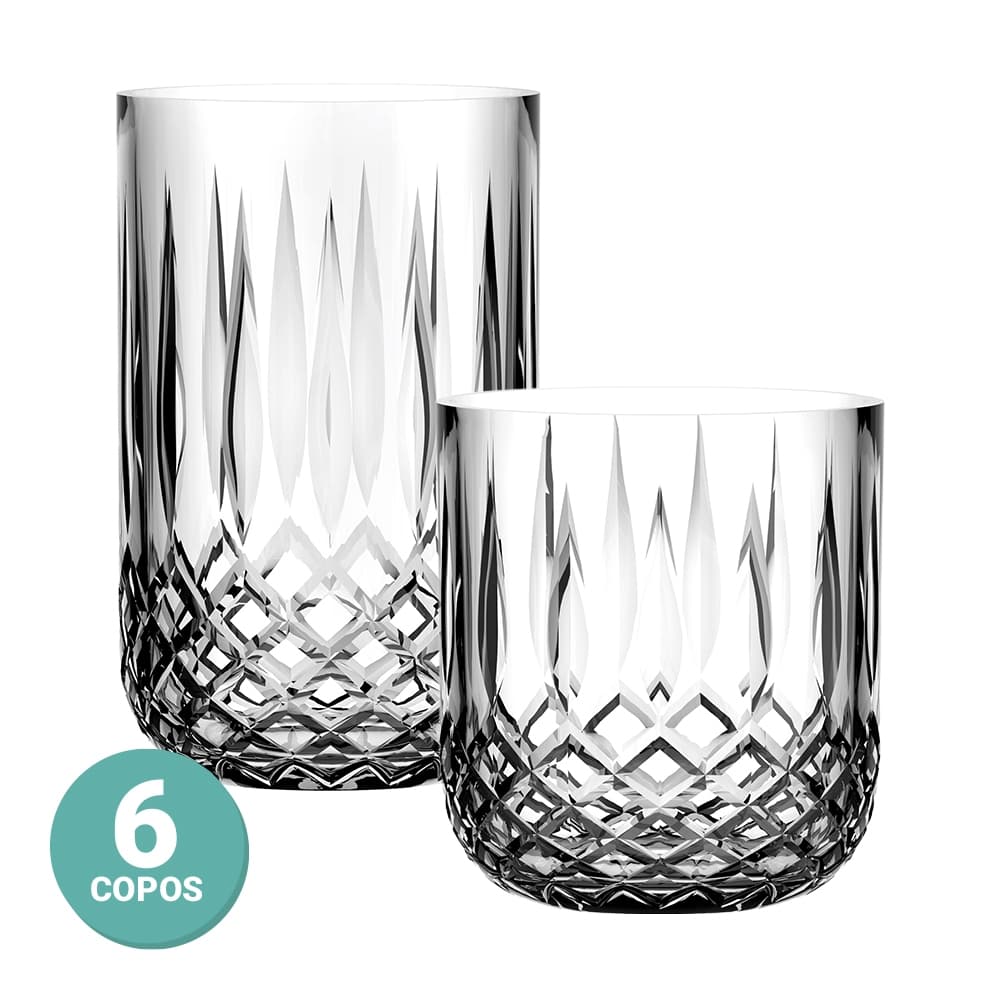 Jogo de 6 Copos De Cristal Fio de Ouro 290 a 430ml Ml Moderno