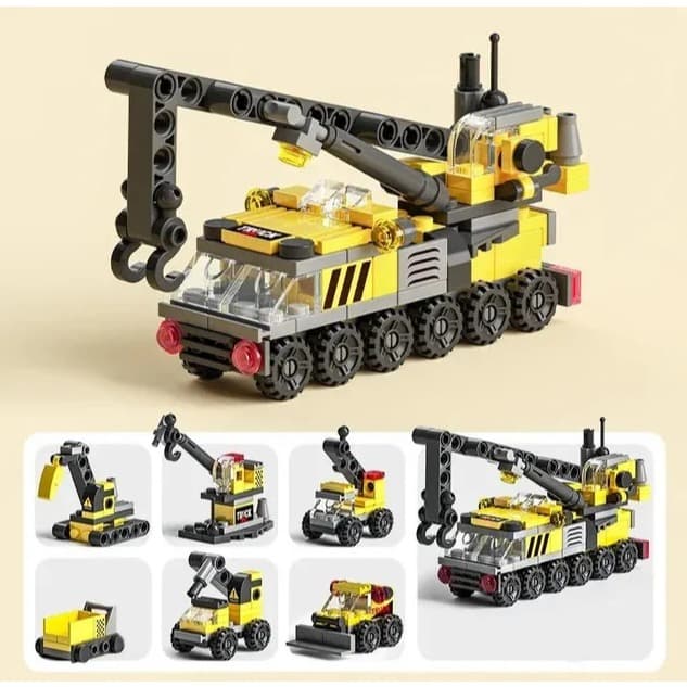 Blocos De Montar 6 em 1 Construção Bricks (BOMBEIRO, POLICIA E GUINDASTE)