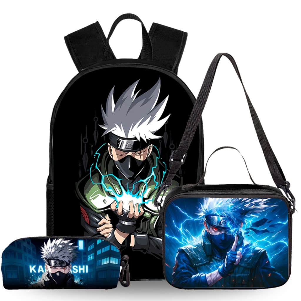 Mochila Infantil Menino Escolar Kakashi Resistente Bolsos Laterais e interno