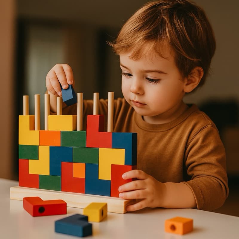 Blocos de Encaixe Vertical Junior Tetris - 25 Peças em Madeira
