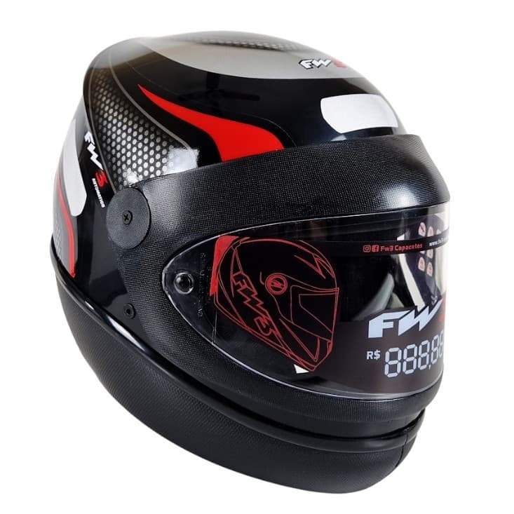 CAPACETE FW3 AUTOMATIC PRETO/VERMELHO CONFORTAVEL + VISEIRA CRISTAL + BRINDE EXCLUSIVO