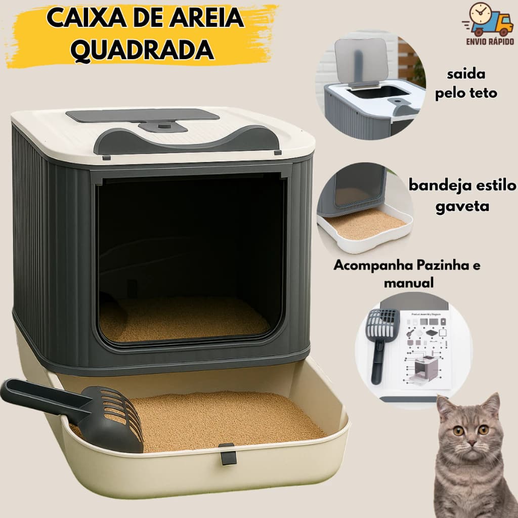 Caixa de Areia Fechada Para Gatos Banheiro Higiênico Pet Premium