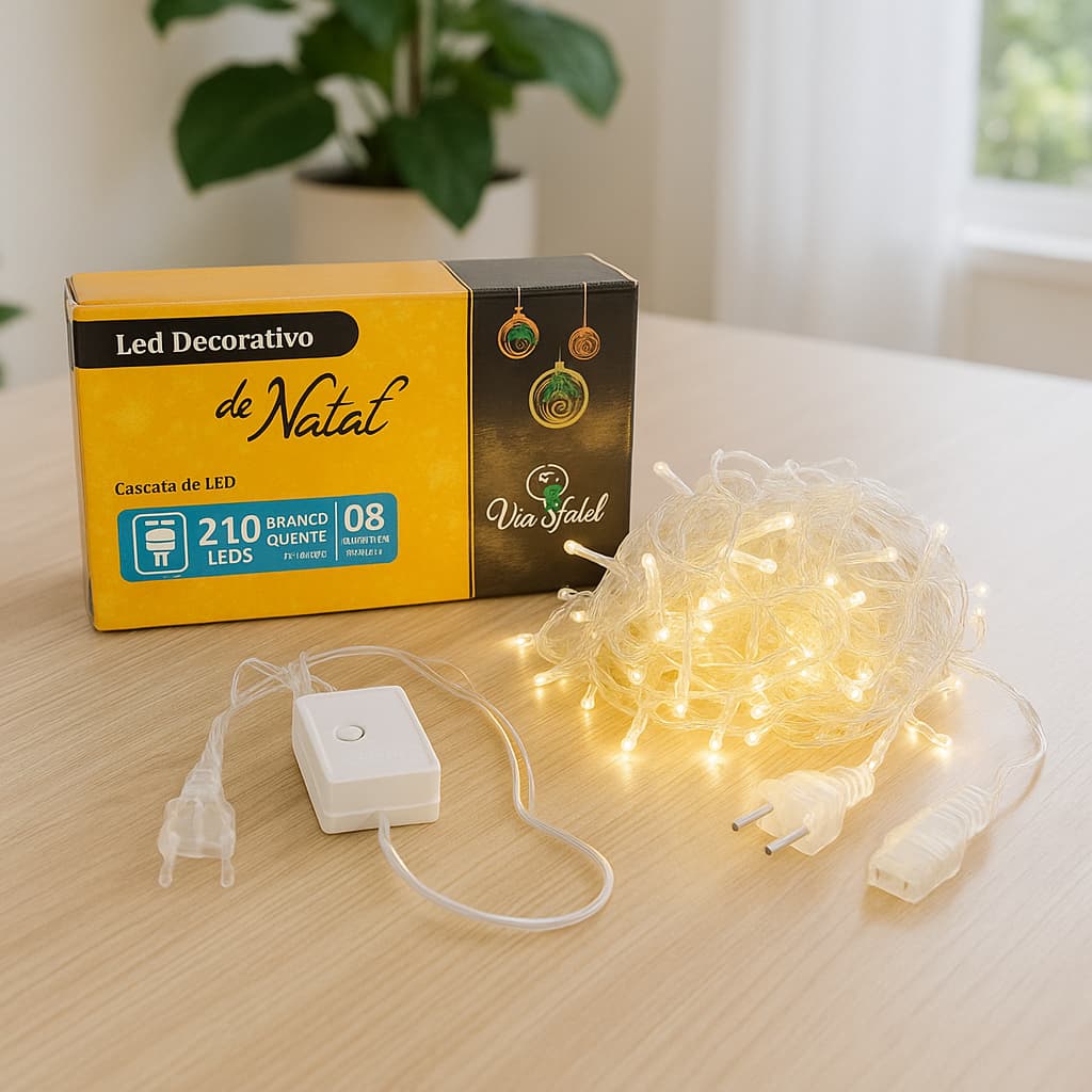 Cascata Luz Natal 240 LEDs 4,3m Pisca 220v Cortina Iluminada Decoração Natalina Efeitos Luminosos