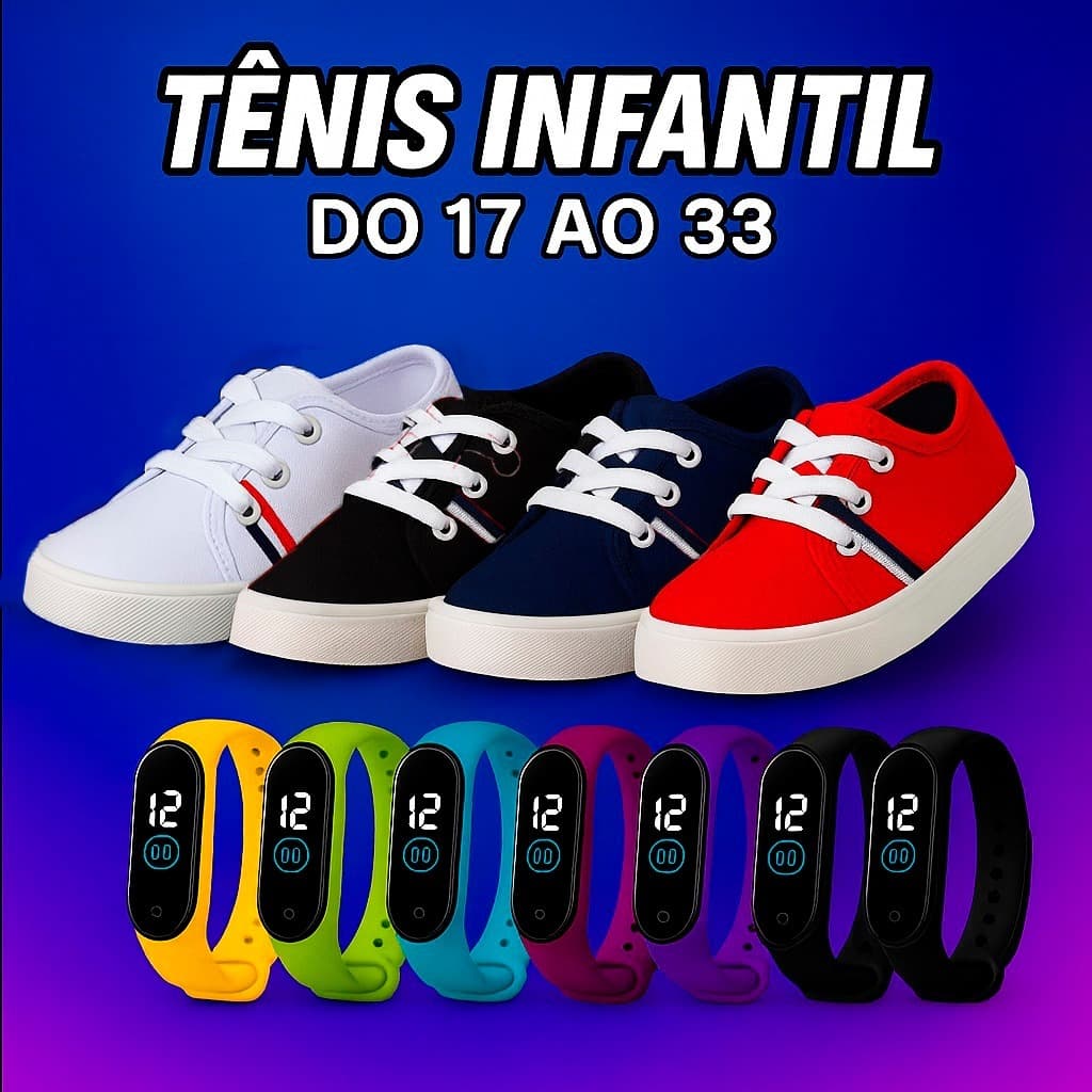 Tênis  +  Relógio colorido  Infantil Star Casual Menina Menino Escolar barato