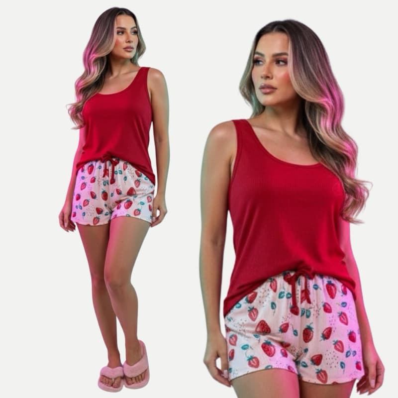 Pijama Feminino Regata + Short Estampado – Conjunto Conforto Verão Linha Premium