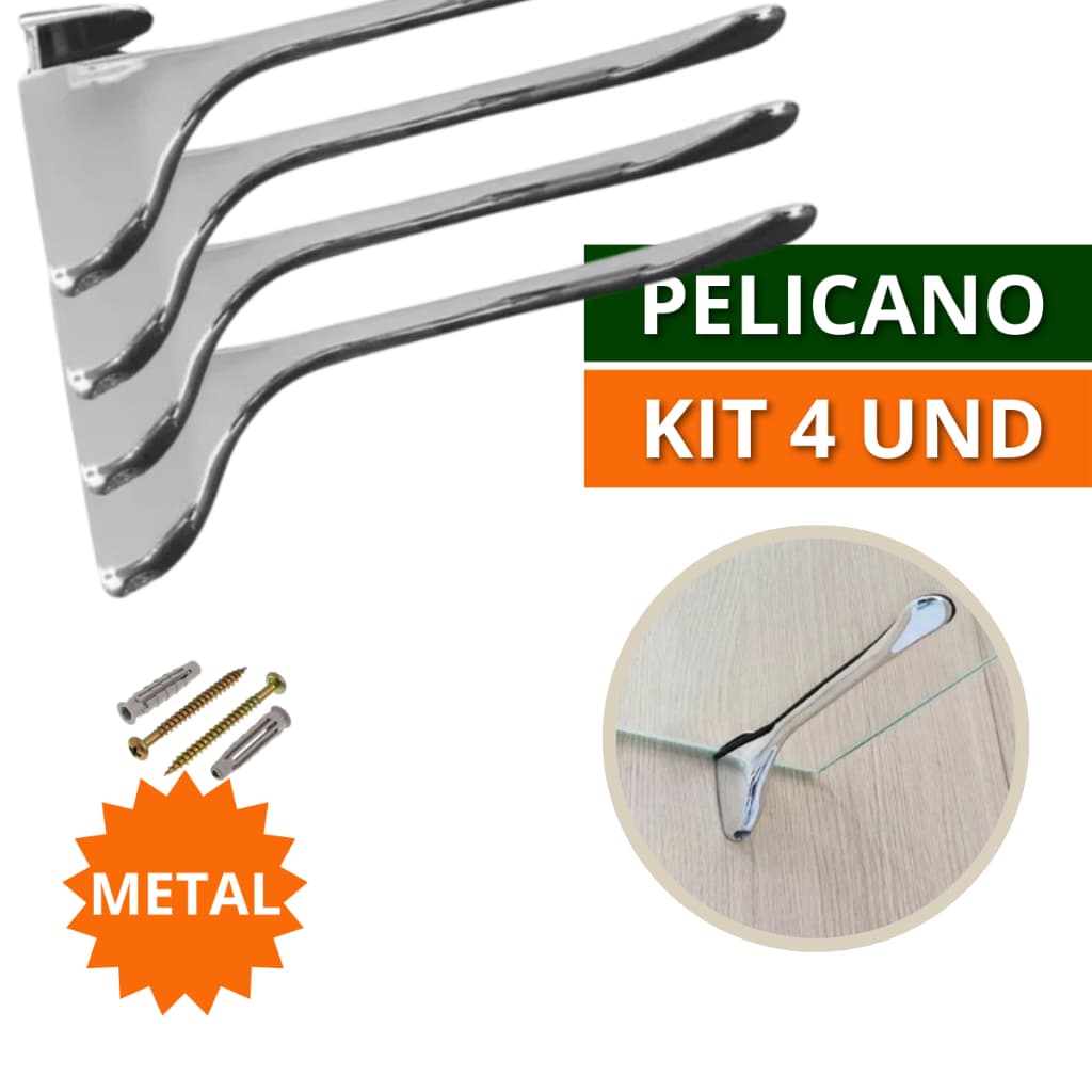 Kit 2 e 4 Suporte de Prateleira Organizadora Horizontal para parede Pelicano de Metal Para Vidro Madeira
