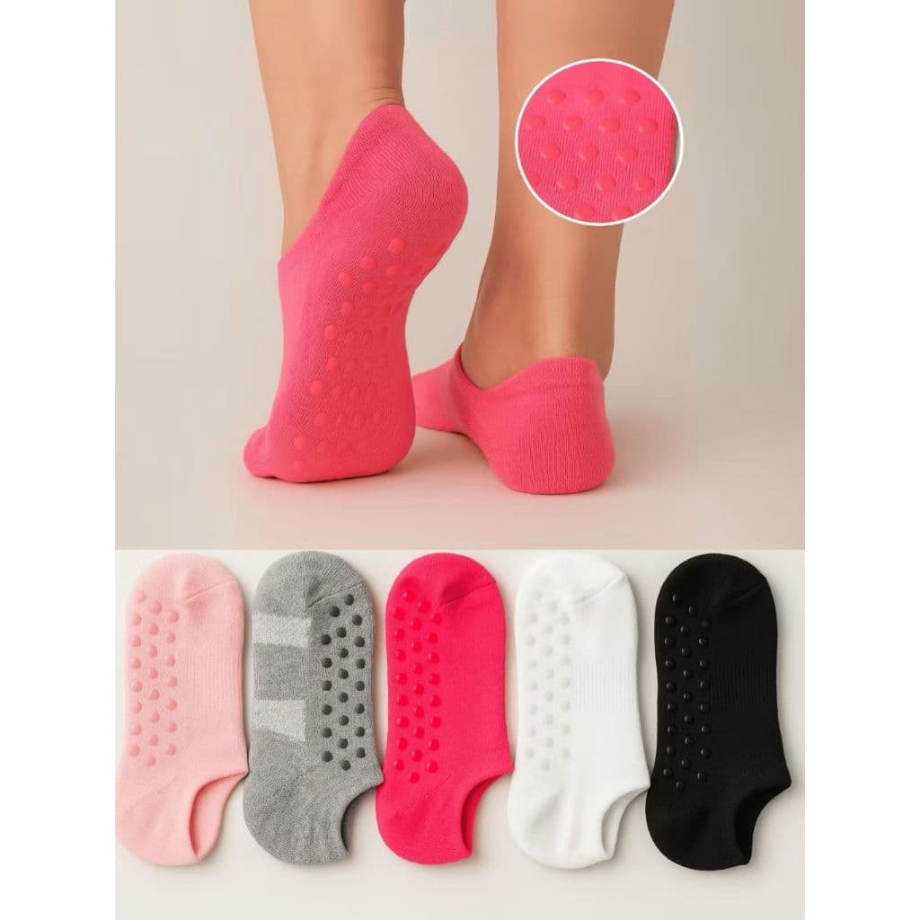 Kit 10 Pares Meia Sapatilha Cano Curto Moda Feminina com Antiderrapante Pilates Yoga Algodão