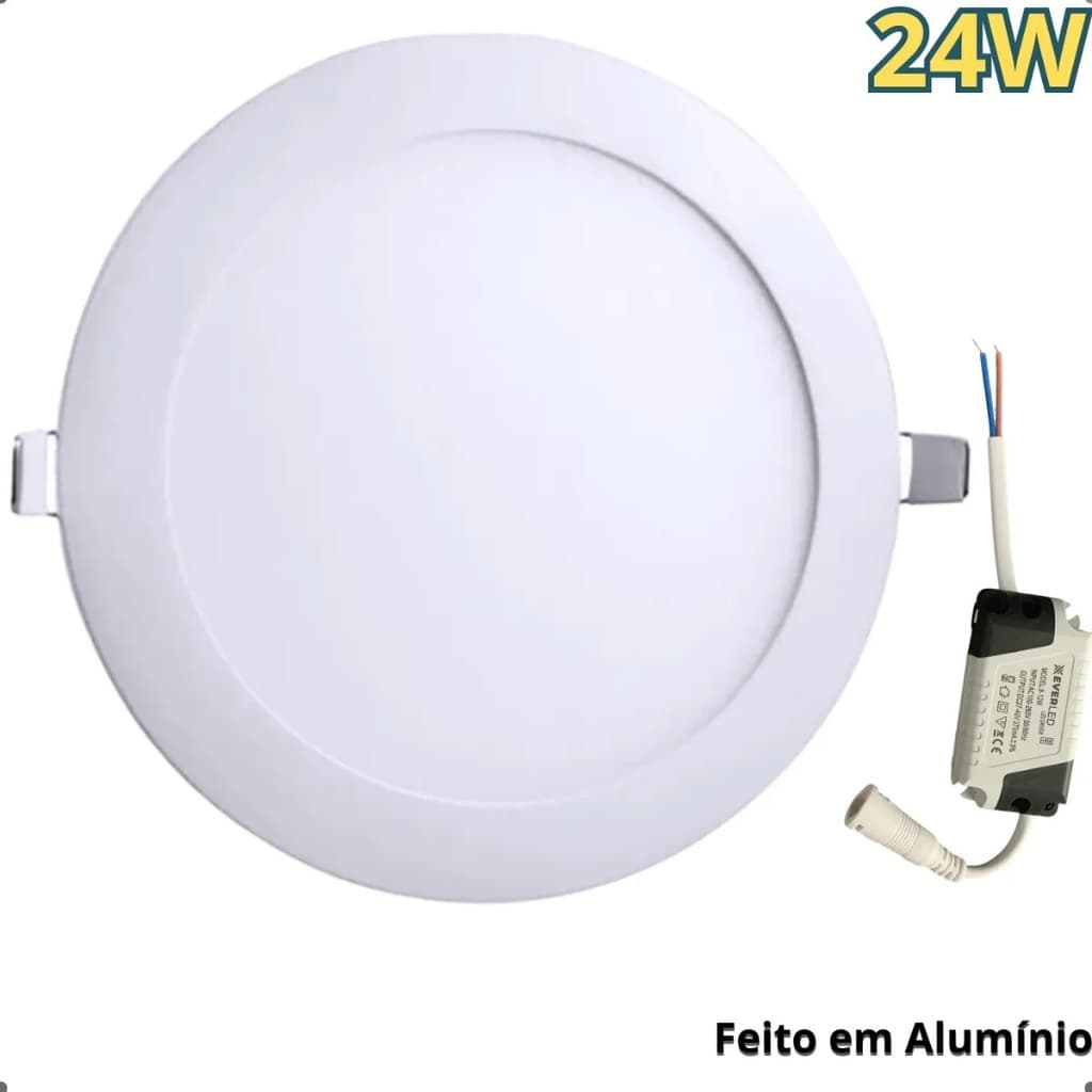 Painel Plafon Led 24w Redondo Embutir 30cm Branco Frio 6500K Iluminação Luminária Teto Embutido