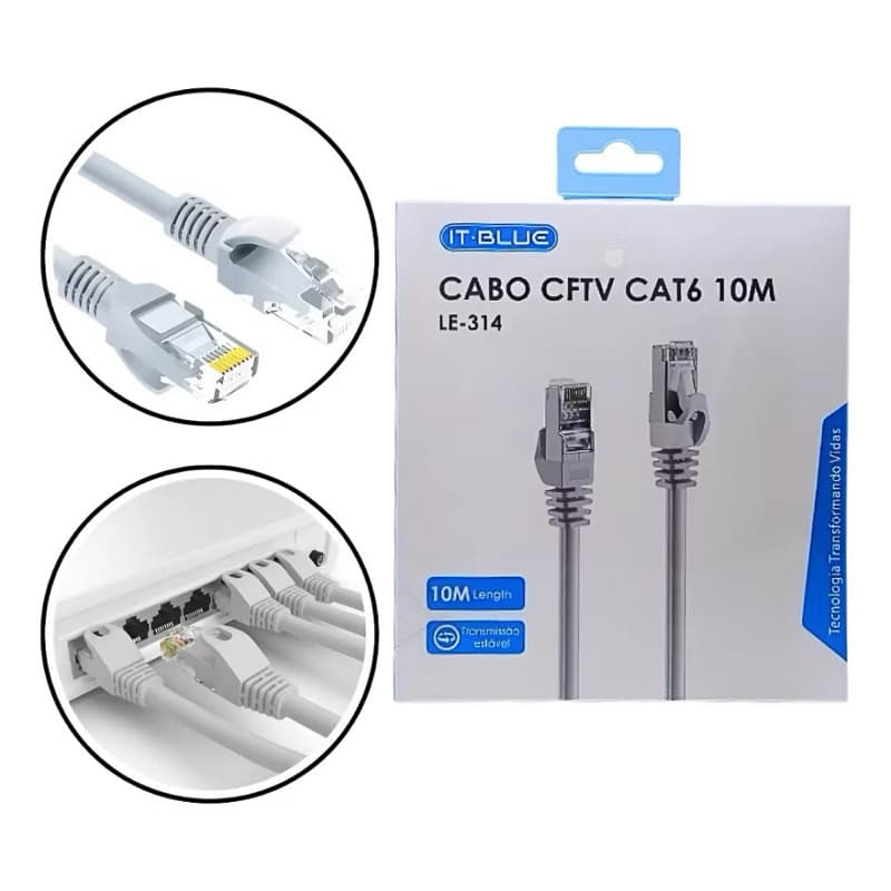Cabo de Rede RJ45 CFTV Cat6 - 30 Metros Conector Banhado a Ouro Internet Alta Velocidade