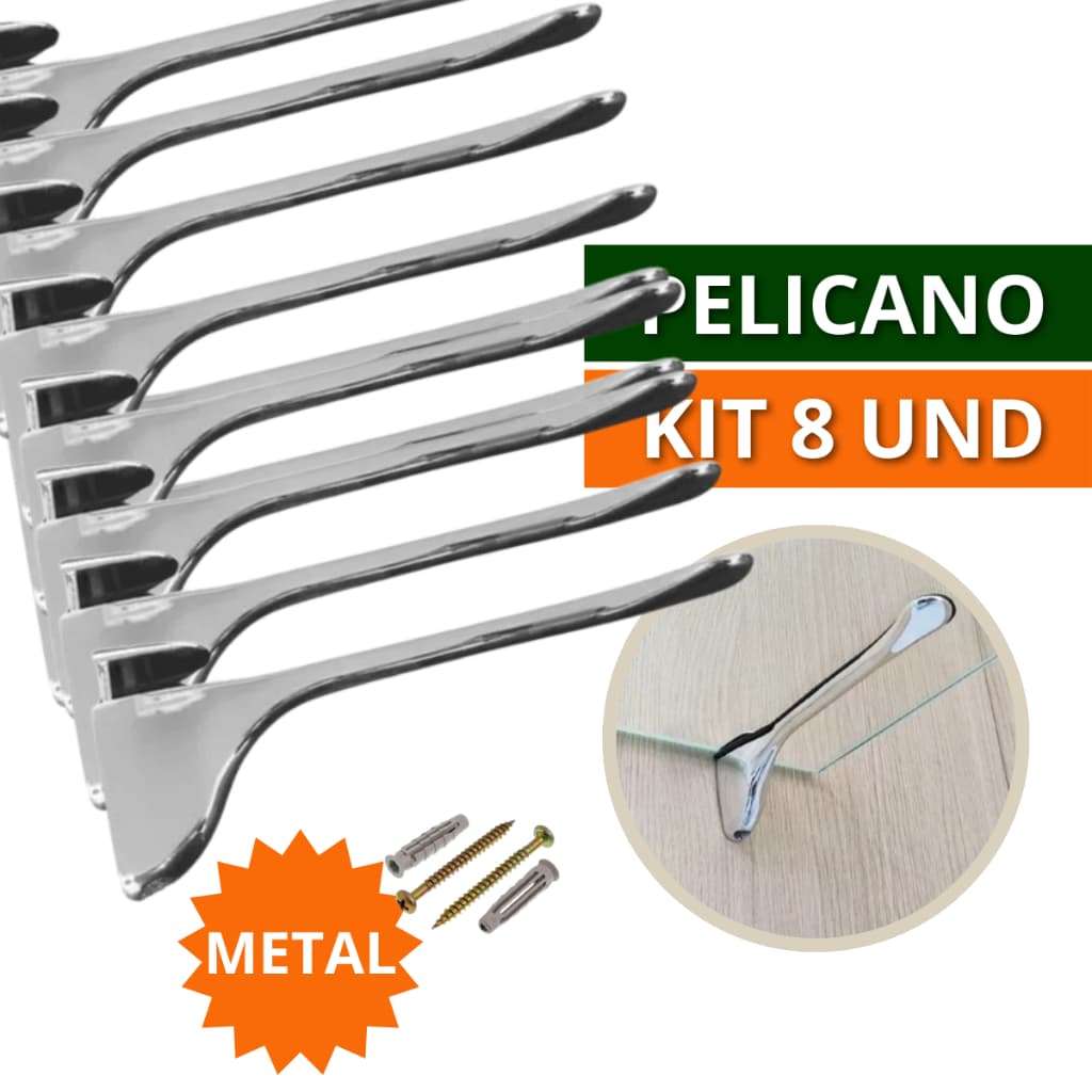 Kit 4 e 8 Suporte de Prateleira Organizadora Horizontal para parede Pelicano de Metal Para Vidro Madeira