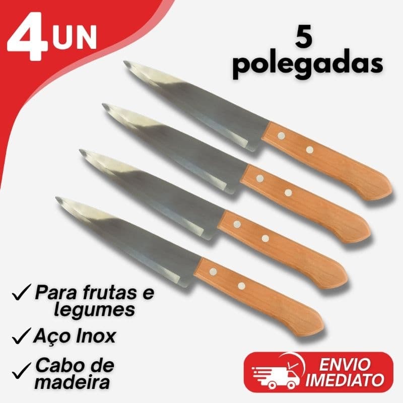 Facas Inox 5”  Legumes e Frutas  Cabo Madeira Cozinha