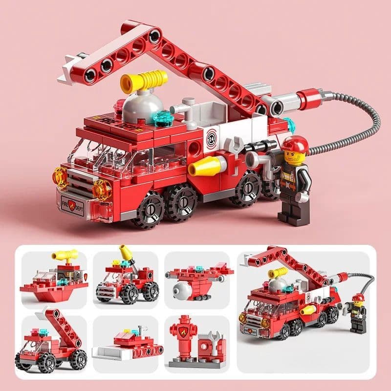 Blocos De Montar 6 em 1 Construção Bricks (BOMBEIRO, POLICIA E GUINDASTE)