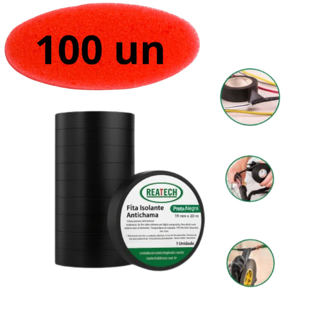 100un un Fita Isolante 20m Caixa com 100 Fitas Anti-chama Atacado Reatech. Caixa com 100un
