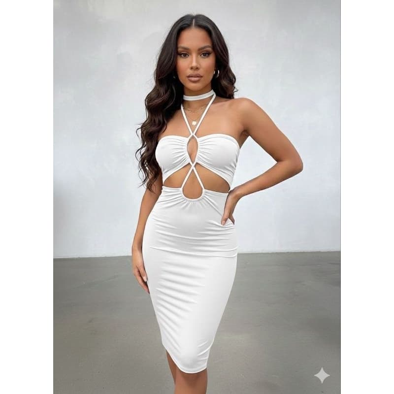 VESTIDO FEMININO MIDI LONGO AMARRAÇÕES FESTA FIM DE ANO NATAL LOOK MODA