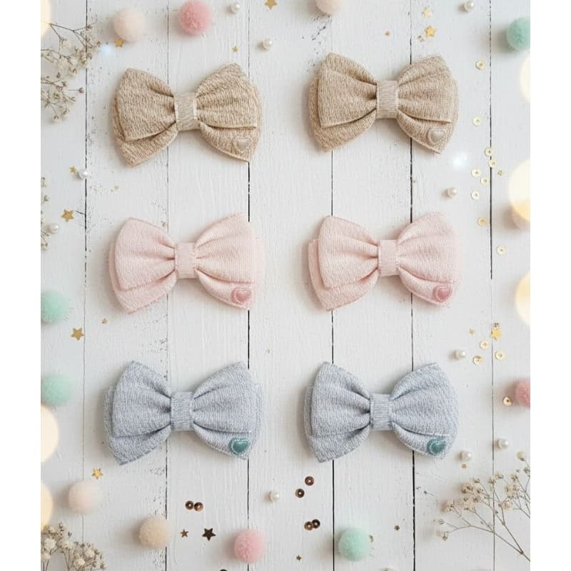 Laço em Tecido Macio 9cm (PAR) - Duplinha Mini Coração - Bico de Pato Infantil - Tons Pastéis