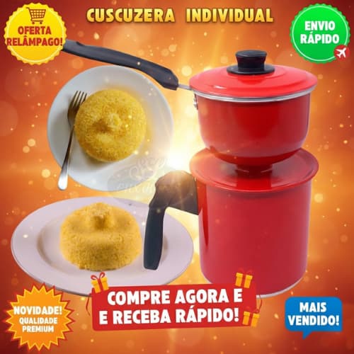 Cuscuzeira individual Alumínio 2 em 1 Porção Única Cuscuz Nordestino