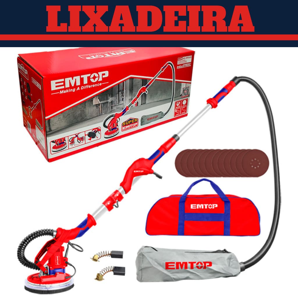 Lixadeira Drywall Emtop 220v 1050w - Vermelho Frequência 60hz - Profissional Premium