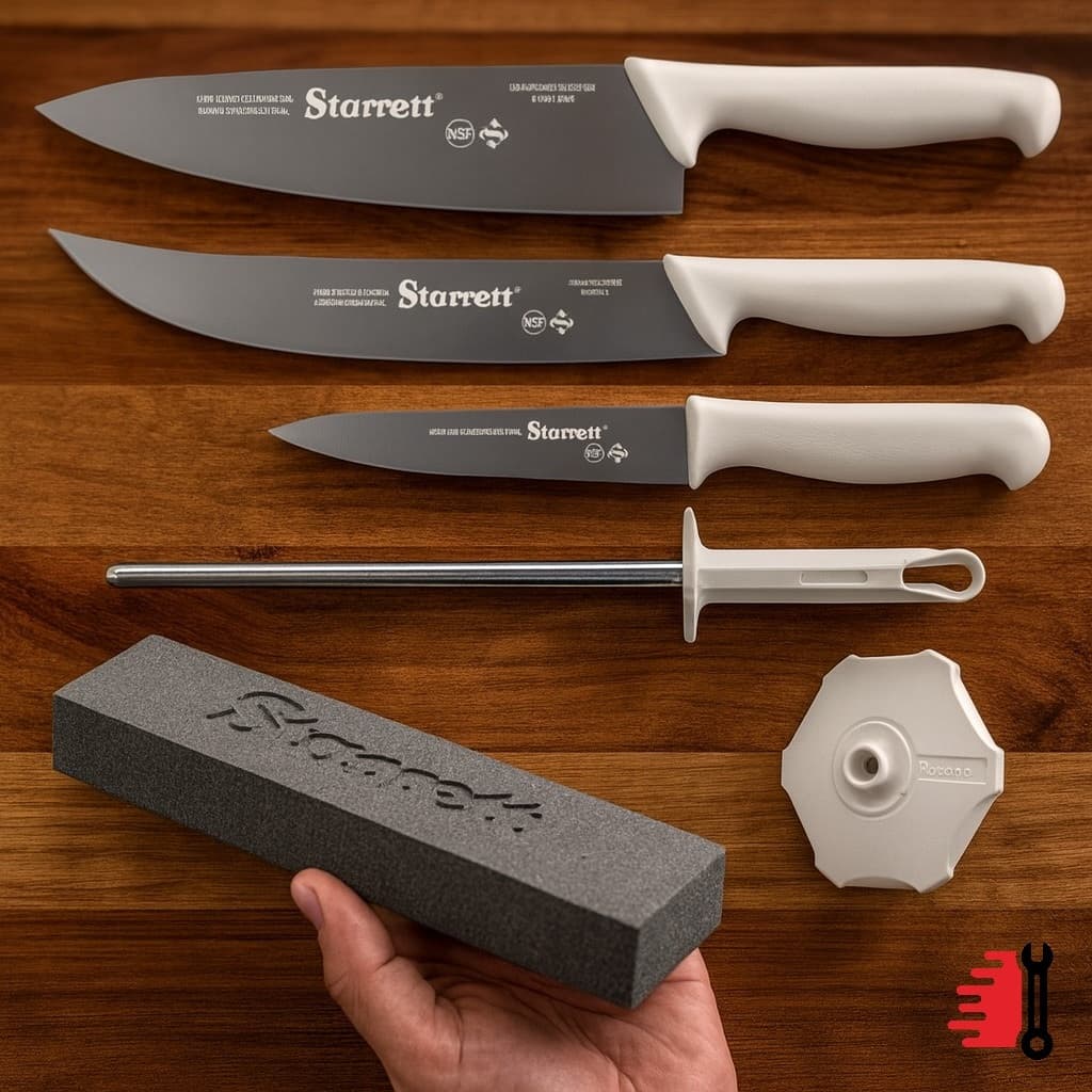 Kit 3 Facas Starrett Chaira Amolador Afiador Para Churrasco Barbecue Branco Cozinha Chef Churrasqueiro 10" 6" Premium