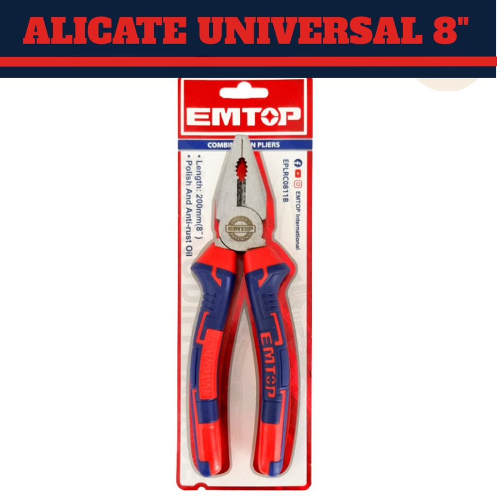 Alicate Universal 8" Pvc - Profissional -  Resistente, Durável e Versátil - EMTOP