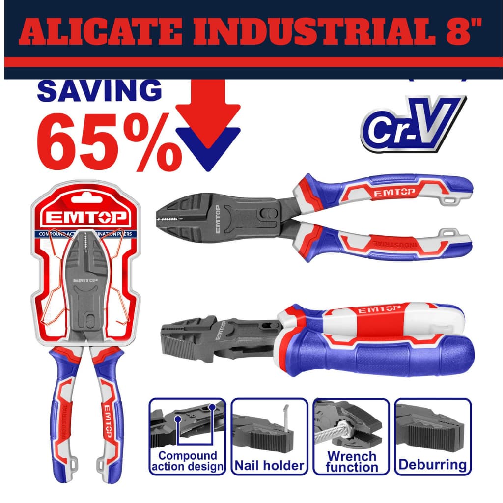 Alicate Pvc Universal Multiuso Industrial 8 - 65% Mais Forte - Emtop