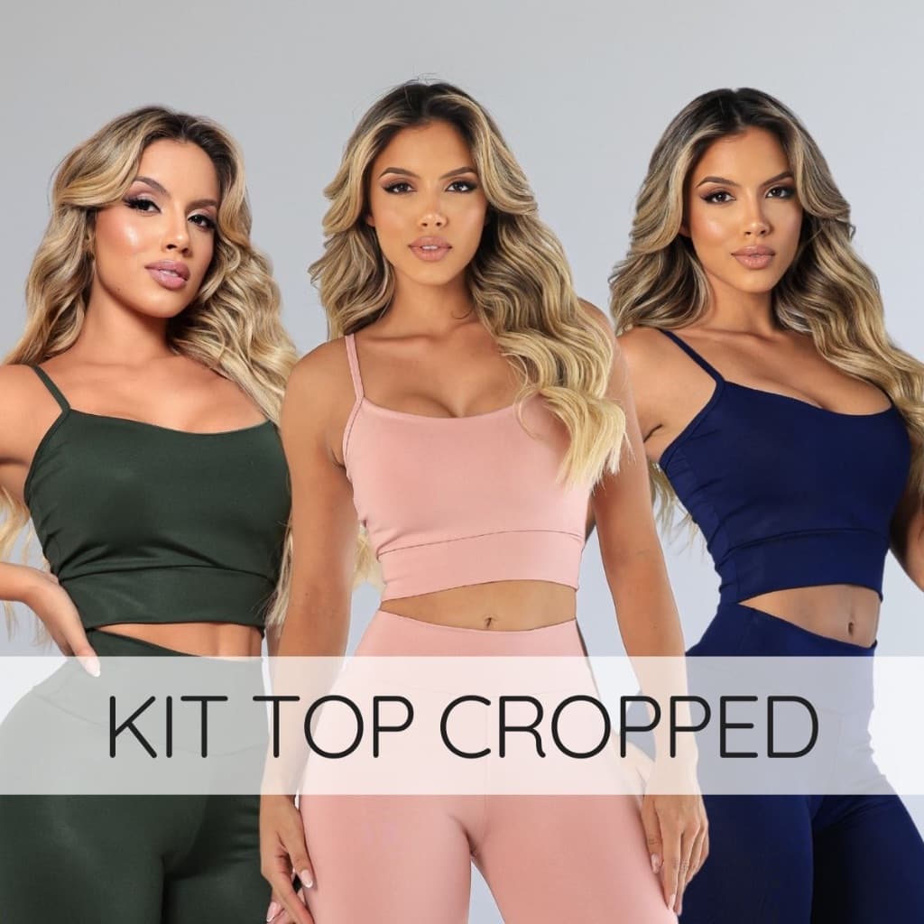 Kit Tops Cropped Variados Fitness Academia Alcinha Bojo Removível Suplex Premium Treino Musculação