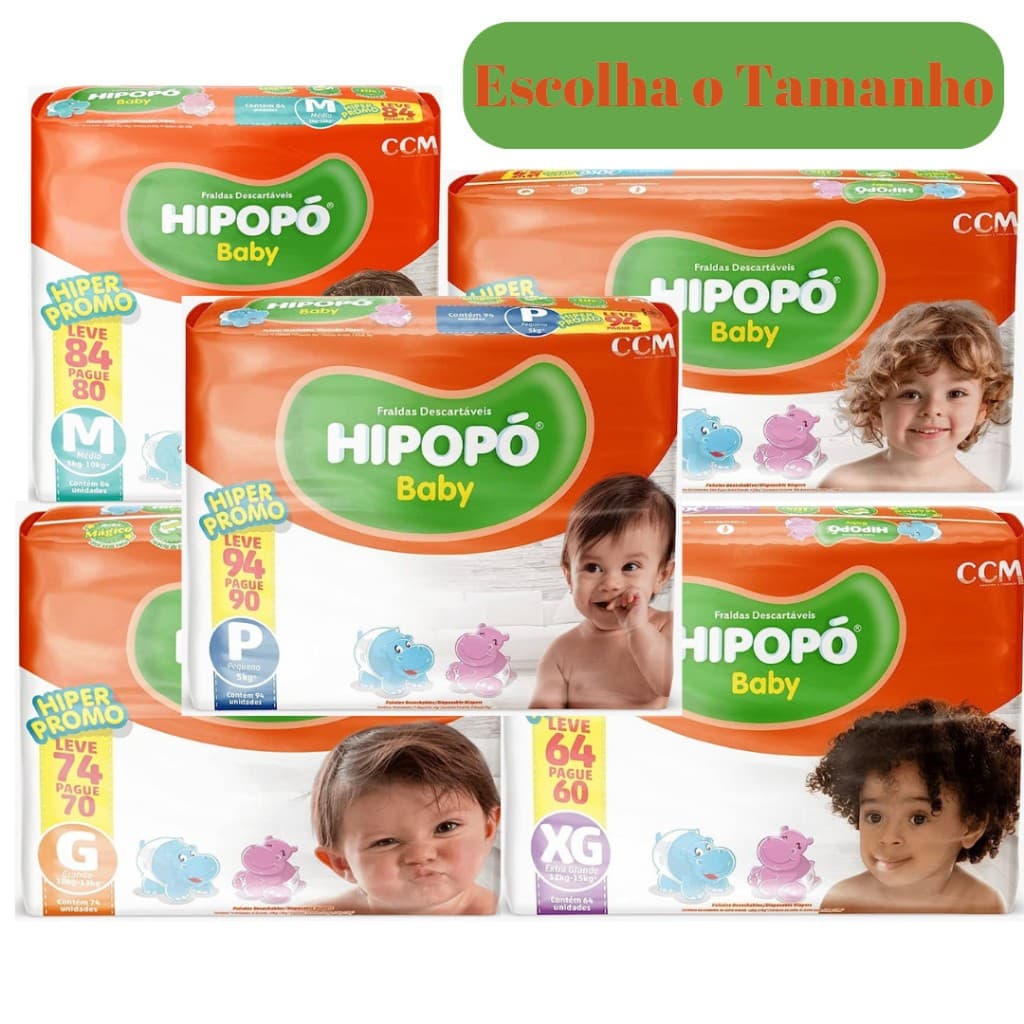Kit 02 Pacotes Fralda Descartável Hipopo Baby